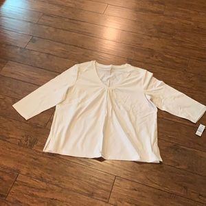 Talbots cream 3/4 stretch v neck top NWT 1X